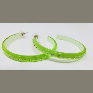 Bright Green Rhinestone Hoop Earrings